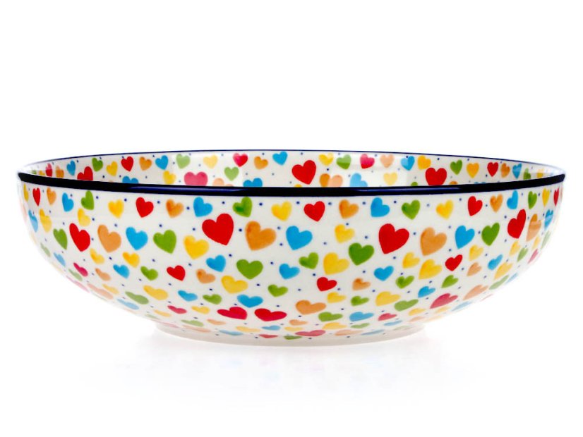 Schüssel niedrig 27 cm   Bunte Herzen UNIKAT