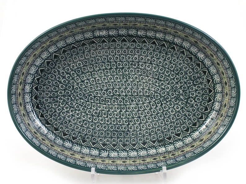 Backform mit Deckel Oval 36 cm   Aztec Sonne grüne