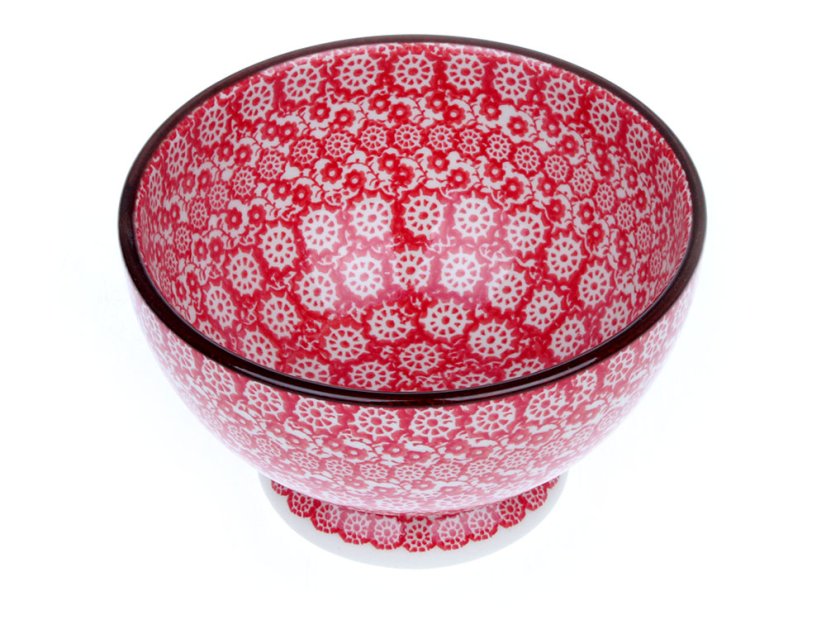 miska na soklu 14,5 cm   Červená krajka