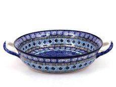 Auflaufform rund mit Henkel 25 cm   Aztec Sonne blau