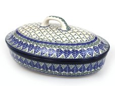 Oval Baking Dish with Lid 31 cm (12") Blue Leaves