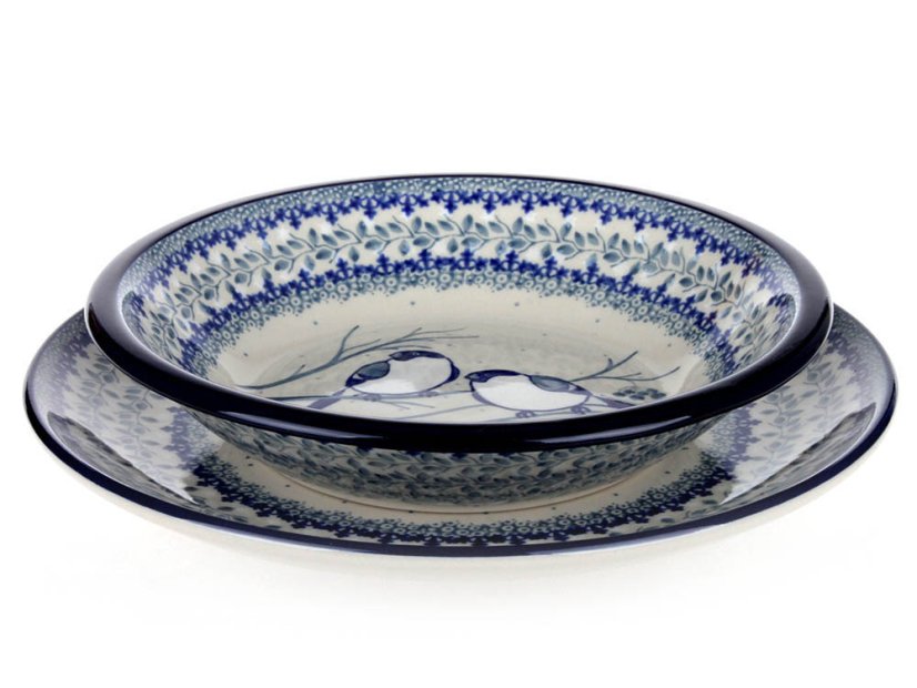 Shallow Plate 25 cm (10")   Titmouses in Winter UNIKAT