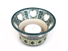 Heart Candle Holder Aztec Sun green