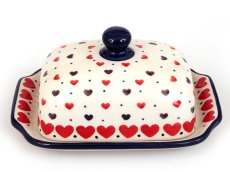Butter Dish Red Hearts