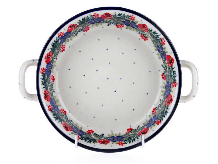 Auflaufform rund mit Henkel 17 cm   Blumenkranz