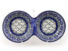 Double Bowl 25 cm   Blue Leaves