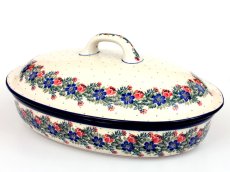 Backform mit Deckel Oval 36 cm   Blumenkranz