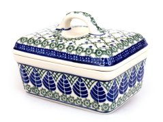 Square Butter Dish   Blue Leaves