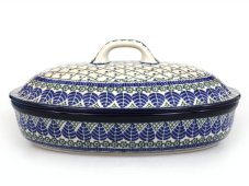 Oval Baking Dish with Lid 31 cm (12") Blue Leaves