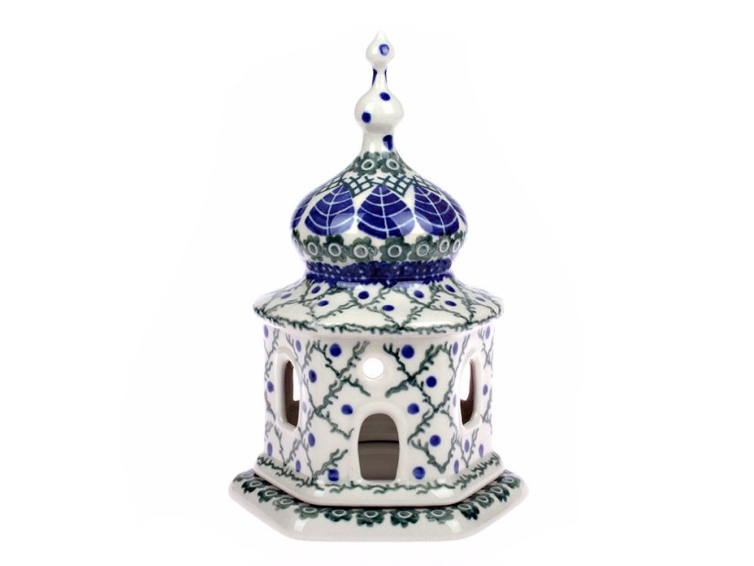 "Curch" Candle Holder 17 cm (7")   Blue Leaves