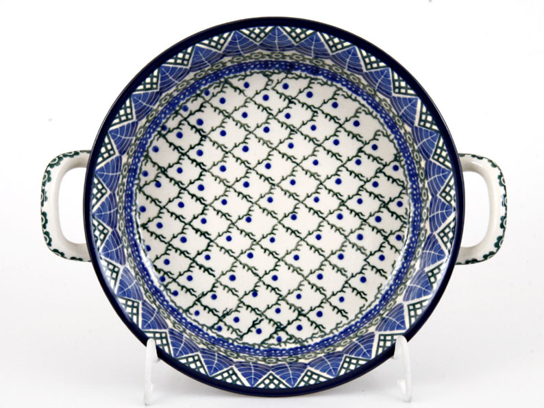 Auflaufform rund mit Henkel 25 cm   Blaue Blätter