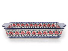 Auflaufform  mit Griffe 39 cm   Mohnblumen