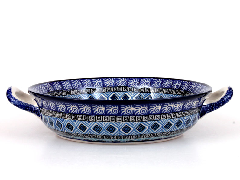 Auflaufform rund mit Henkel 25 cm   Aztec Sonne blau