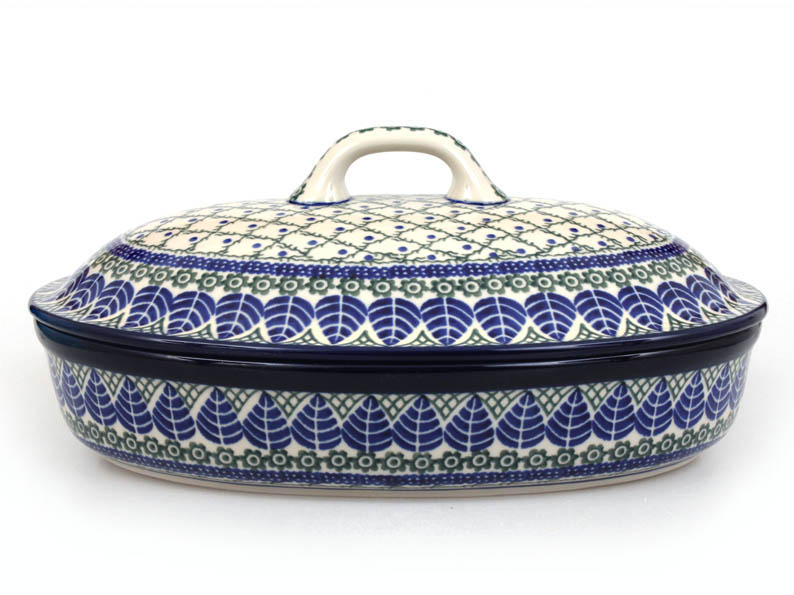Oval Baking Dish with Lid 31 cm (12")   Blue Leaves