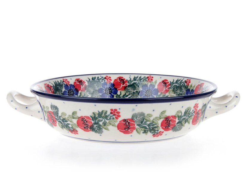 Auflaufform rund mit Henkel 17 cm   Blumenkranz