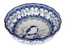 Wellenrandschale 12 cm Meisen im Winter UNIKAT