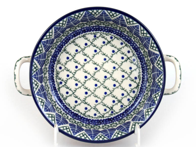 Auflaufform rund mit Henkel 21 cm   Blaue Blätter