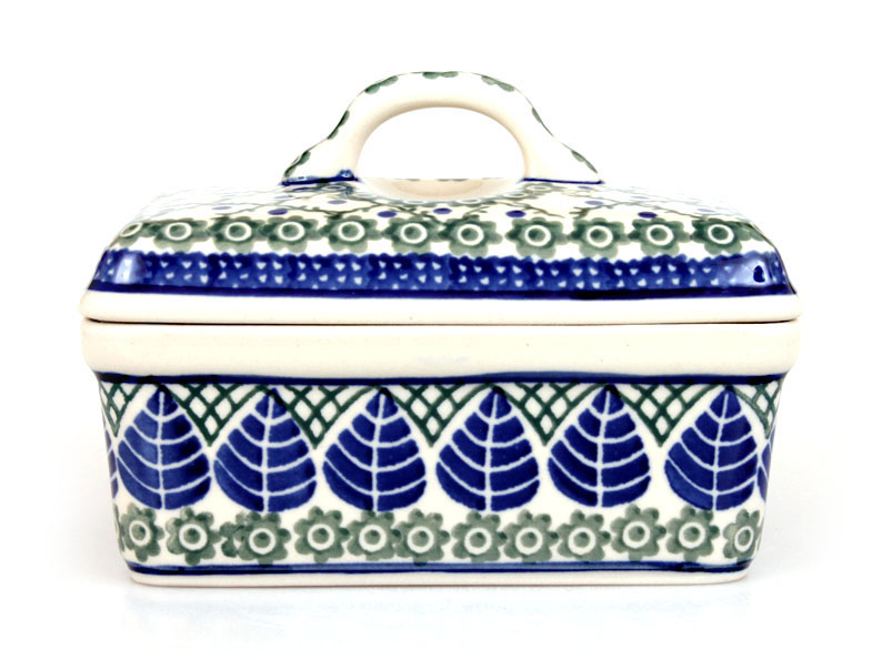 Square Butter Dish   Blue Leaves