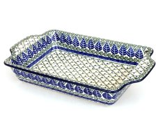Auflaufform  mit Griffe 33 cm   Blaue Blätter