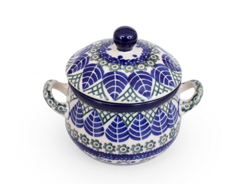 Suppentasse  mit Deckel 0,35 l   Blaue Blätter