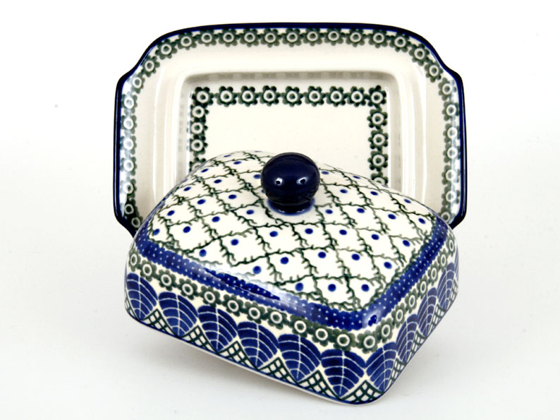 Butter Dish   Blue Leaves