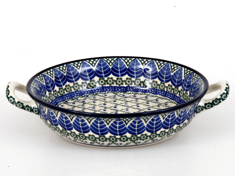 Auflaufform rund mit Henkel 25 cm   Blaue Blätter