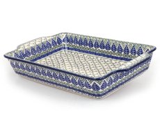 Auflaufform  mit Griffe 39 cm   Blaue Blätter