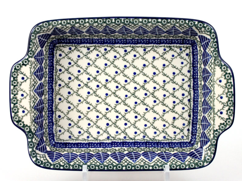Auflaufform  mit Griffe 28 cm   Blaue Blätter