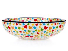 Schüssel niedrig 27 cm   Bunte Herzen UNIKAT