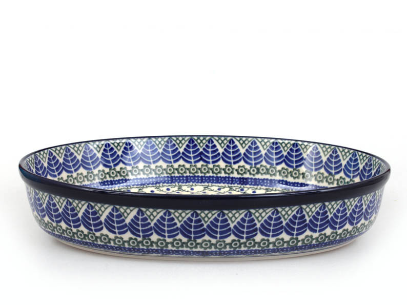 Oval Baking Dish with Lid 31 cm (12")   Blue Leaves