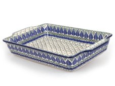 Auflaufform  mit Griffe 39 cm   Blaue Blätter