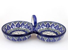 Double Bowl 25 cm Blue Leaves