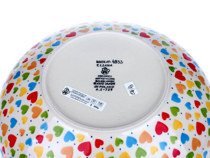 Schüssel niedrig 27 cm   Bunte Herzen UNIKAT