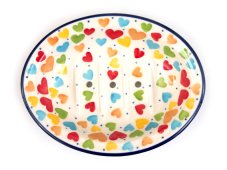 Soap Dish with Holes 14 cm (6")   Colorful Hearts UNIKAT