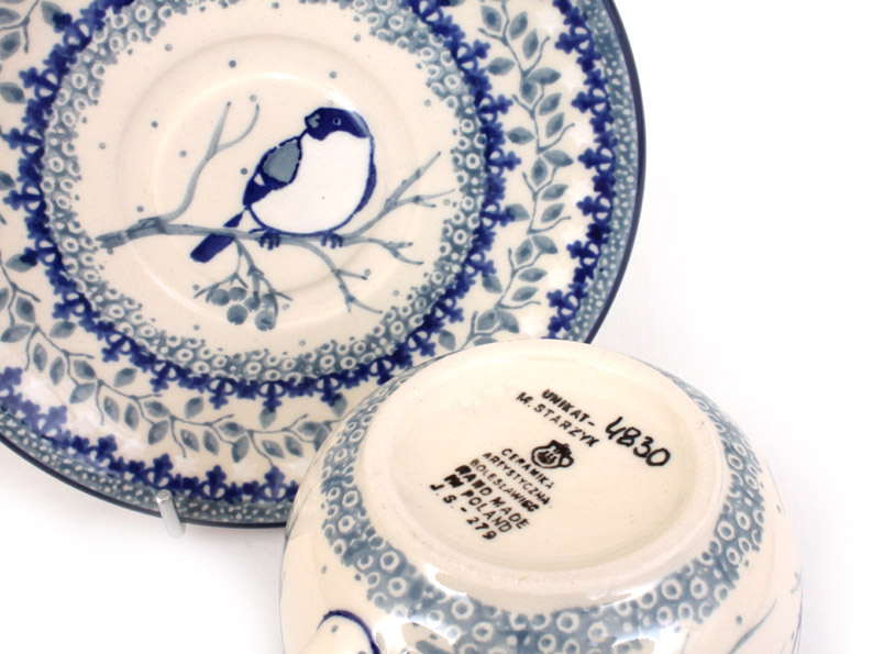 Cup with Saucer 0,2 l (7 oz)   Titmouses in Winter UNIKAT
