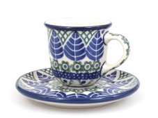 Mocca Cup with Saucer 0,06 l (2 oz)   Blue Leaves
