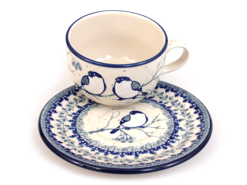 Cup with Saucer 0,2 l (7 oz)   Titmouses in Winter UNIKAT