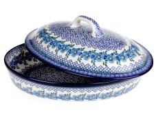Backform mit Deckel Oval 31 cm   Blaue Rose