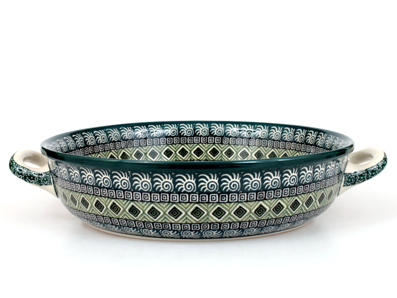 Auflaufform rund mit Henkel 31 cm   Aztec Sonne grüne