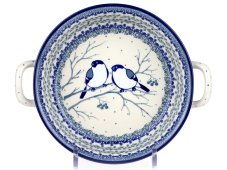 Auflaufform rund mit Henkel 25 cm   Meisen im Winter UNIKAT
