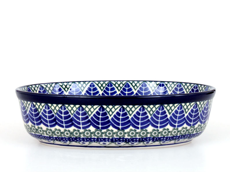 Auflaufform Oval 21 cm   Blaue Blätter