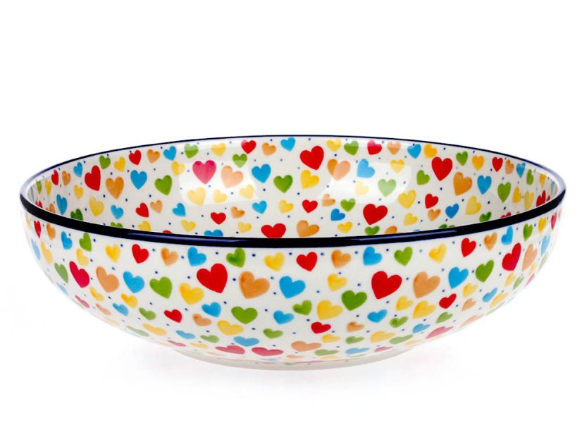 Schüssel niedrig 27 cm   Bunte Herzen UNIKAT