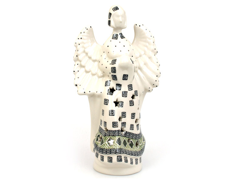 Candle Holder Angel  22 cm (9")   Aztec Sun green