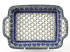 Auflaufform  mit Griffe 28 cm   Blaue Blätter