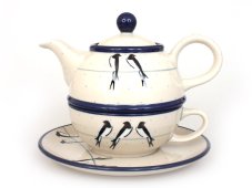 Teekanne & Tasse mit Untertasse 0,6+0,25 l   Schwalben UNIKAT