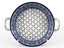 Auflaufform rund mit Henkel 25 cm   Blaue Blätter