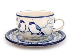 Cup with Saucer 0,2 l (7 oz)   Titmouses in Winter UNIKAT