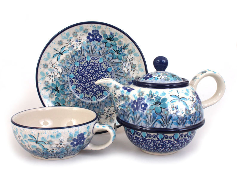 One-cup Teapot 0,6 l+0,25 l   Blue Summer UNIKAT