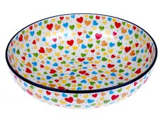 Schüssel niedrig 27 cm   Bunte Herzen UNIKAT