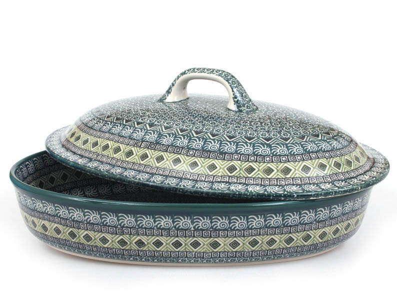 Oval Baking Dish with Lid 36 cm (14")   Aztec Sun green